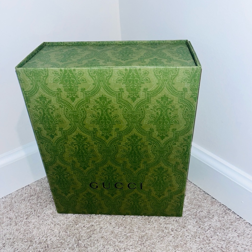 Brand New Gucci Olive Green Metallic Decorative Storage Box